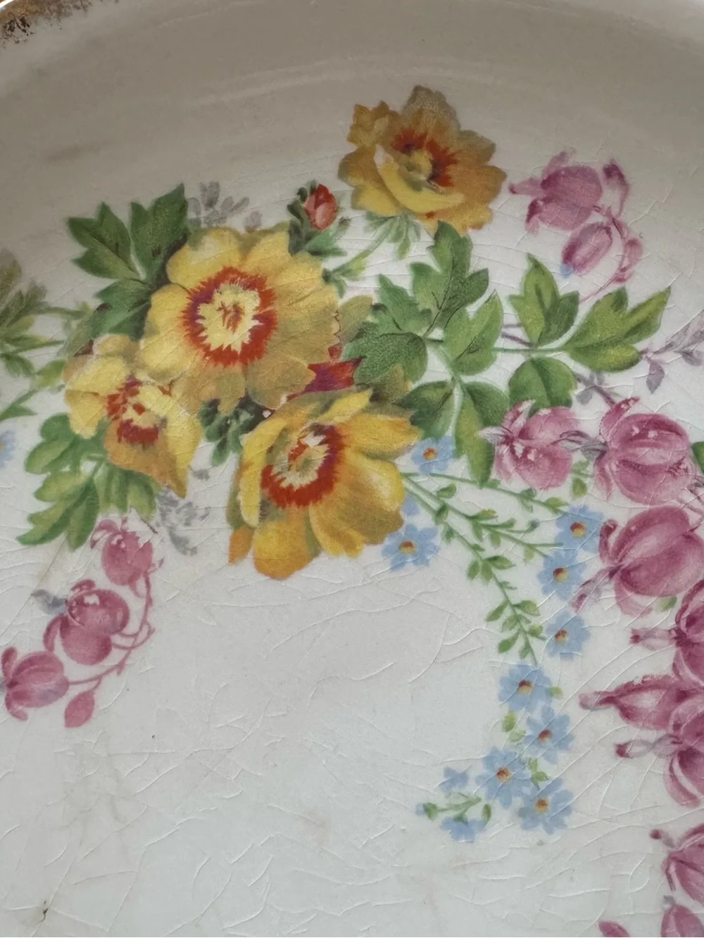 Vintage Floral Ceramic Serving Plate - Yellow & Pink Flowers